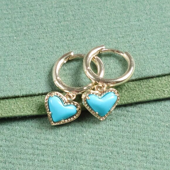 Kendra Scott Ari Heart Earrings Turquoise Gold - Picture 2 of 2